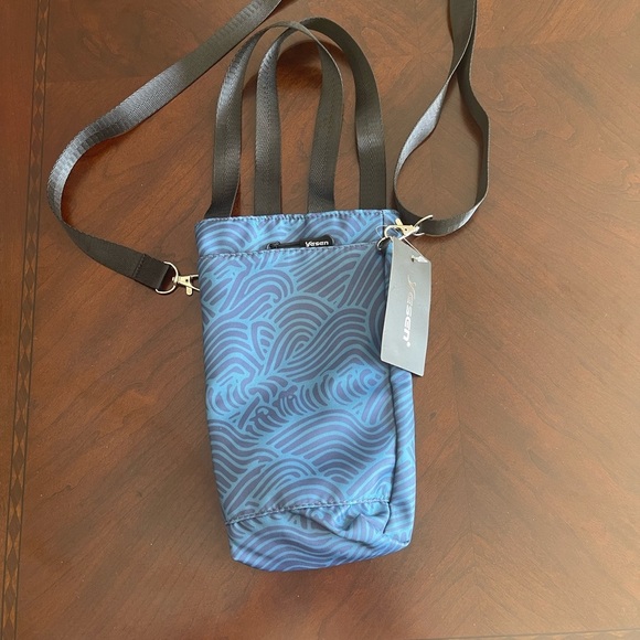 Blue Water Bottle Tote Bag with Adjustable Strap and Zipper Closure - Picture 3 of 7